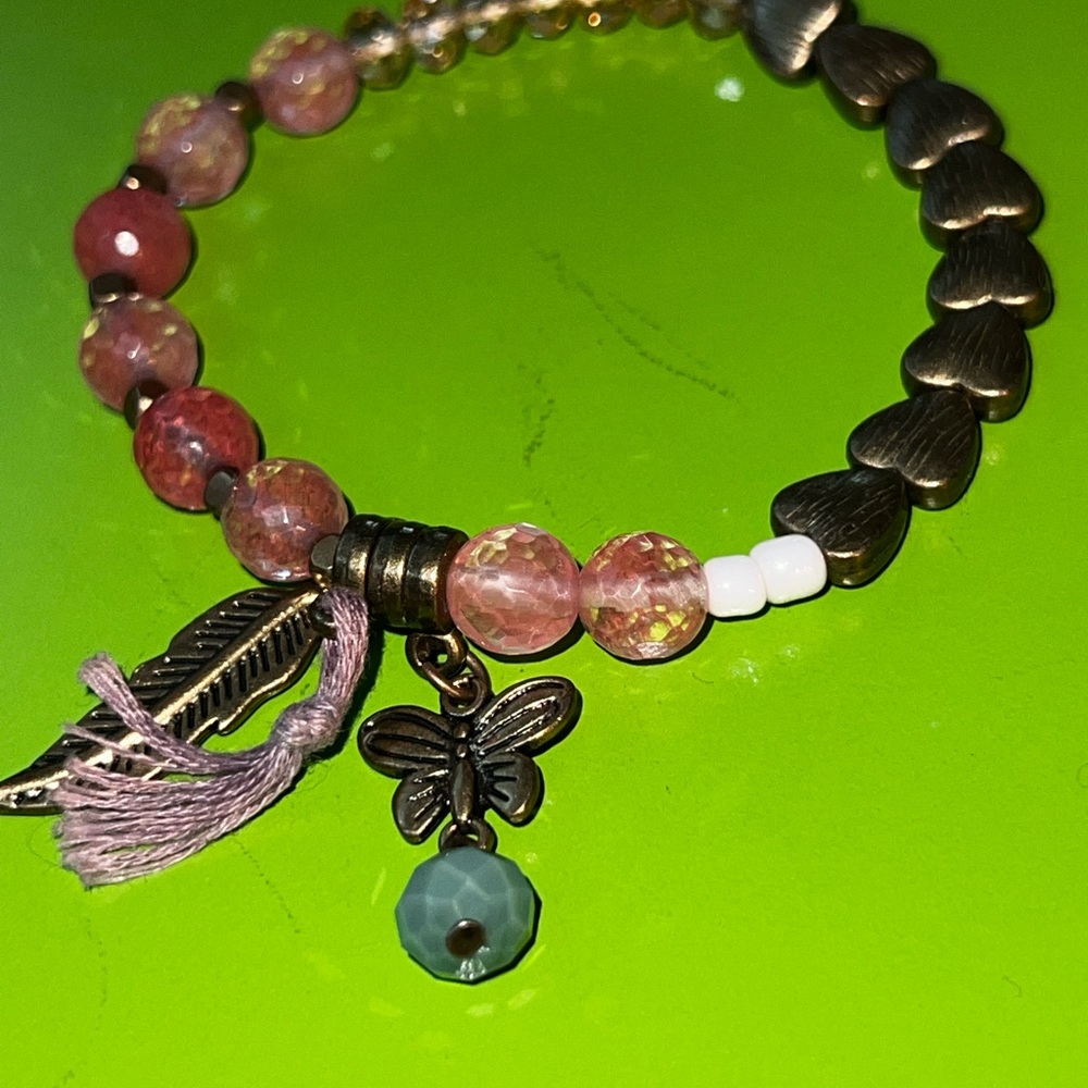 bead stretch bracelet beachy boho faceted glass stone charm stackable set 4 - Picture 16 of 16